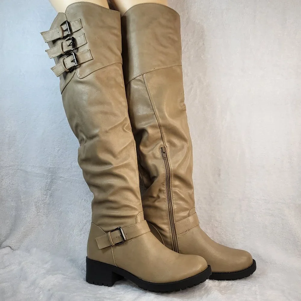 * Nature Breeze Over The Knee Light Khaki Riding Boots